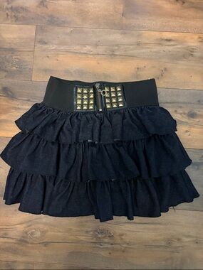 Rachael & Chloe Black Tiered Ruffle Mini Skirt with Studded Waistband